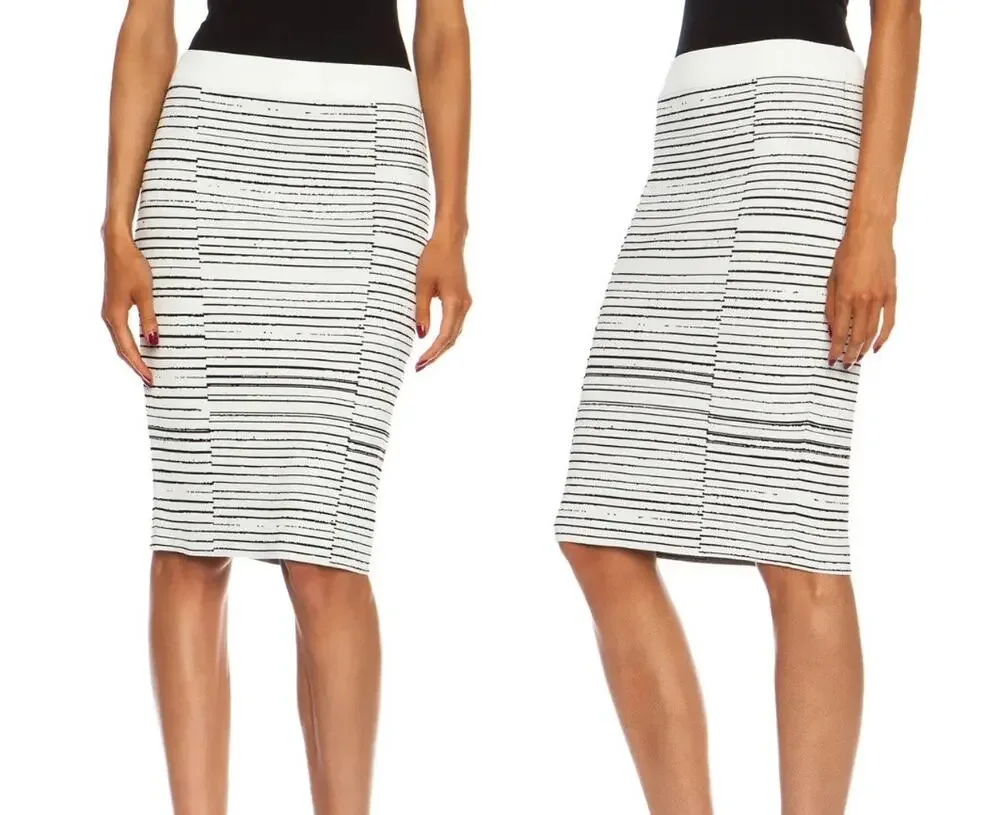 A.L.C. Medium Lyons Rayon-Blend Skirt in Black White Pencil Professional Wear